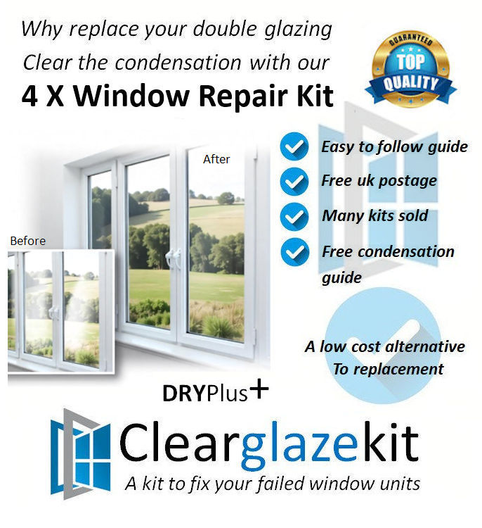 Window repair kit to clear condensation from one window