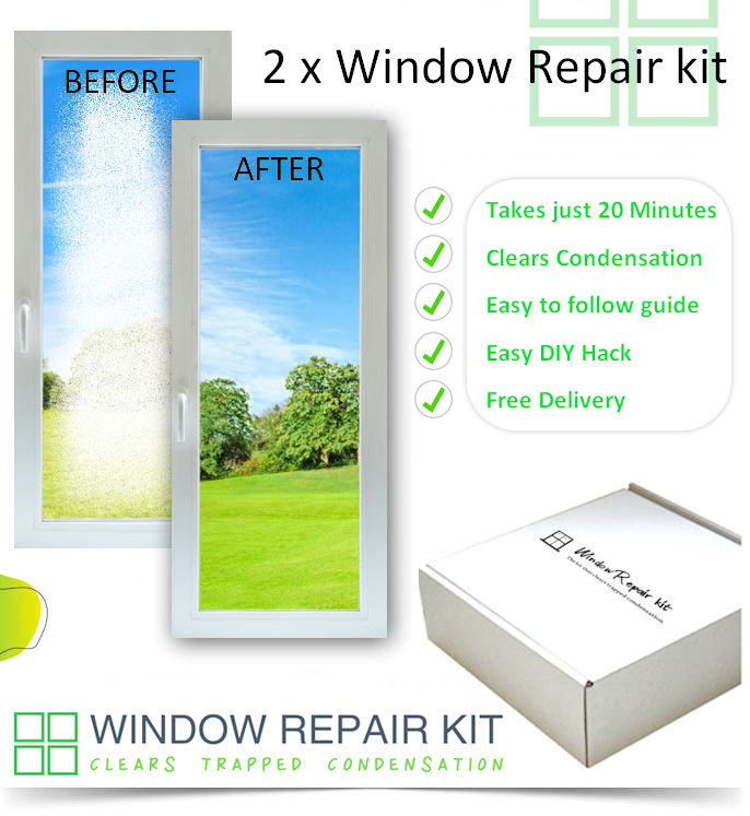 Window repair kit to clear condensation from one window