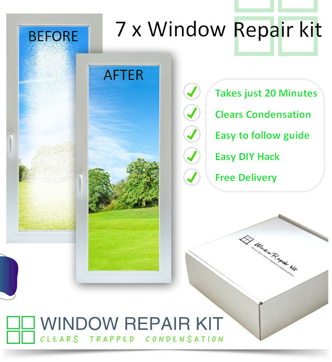 Window repair kit to clear condensation from one window