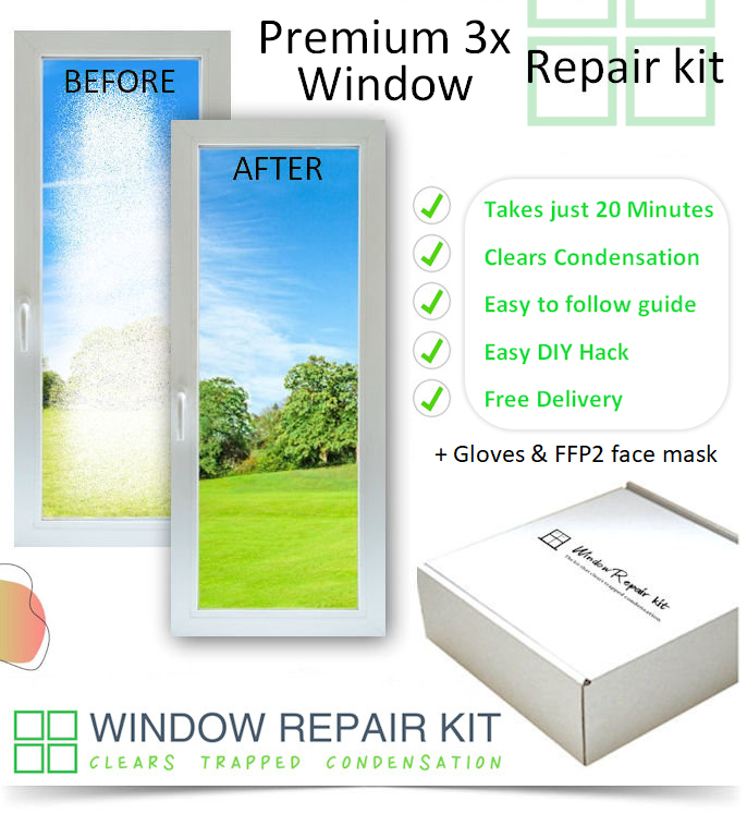 Window repair kit to clear condensation from one window